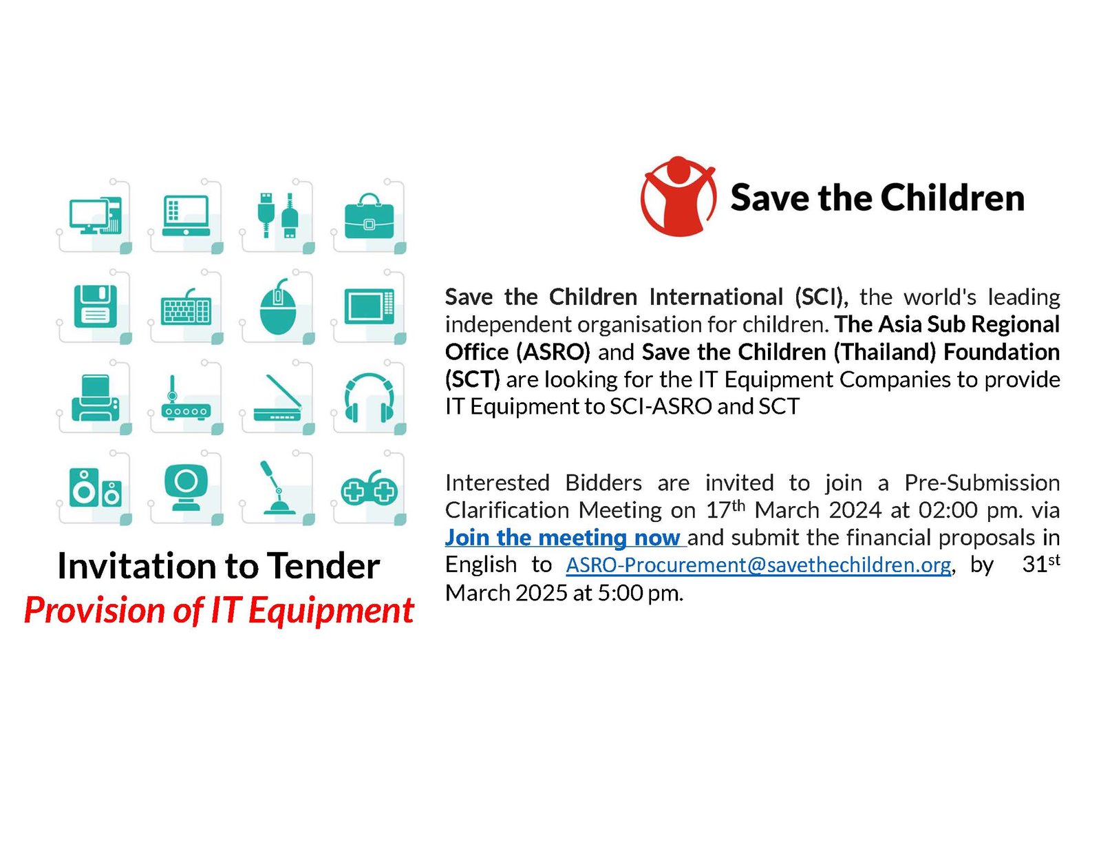 INVITATION TO TENDER ASRO & SCT 11th March 2025  ITT-ASRO-2025-002 The Provision of IT Equipment on Framework Agreement